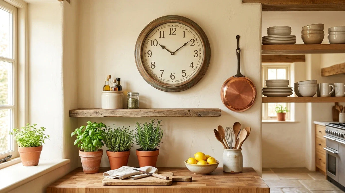 Horloge murale dans une cuisine conviviale et lumineuse comparatif 2026 charme et lisibilité