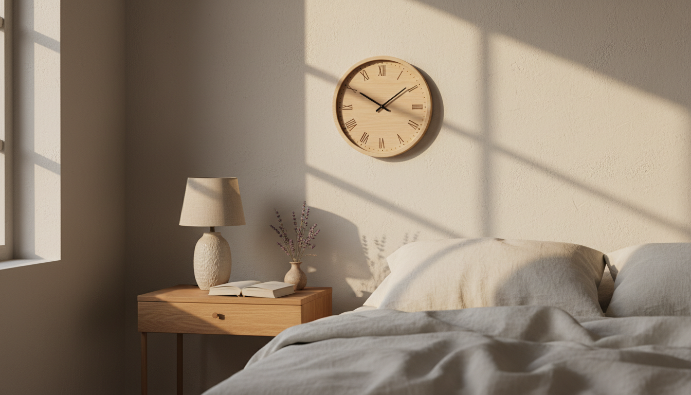 Horloge murale originale bois clair scandinave chambre chiffres romains slow living cocooning naturel