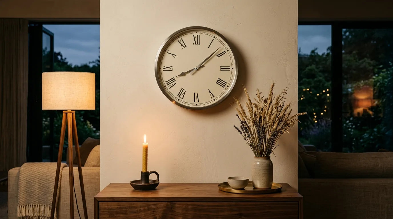 Horloge moderne dans un salon contemporain héritière silencieuse de la tradition