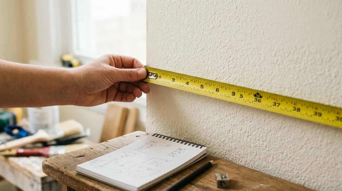 Mesurer le mur au mètre ruban avant d'acheter une horloge en soldes