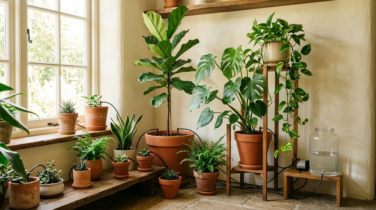 Système d'arrosage automatique avec gouttes pour plantes pendant les vacances d'été
