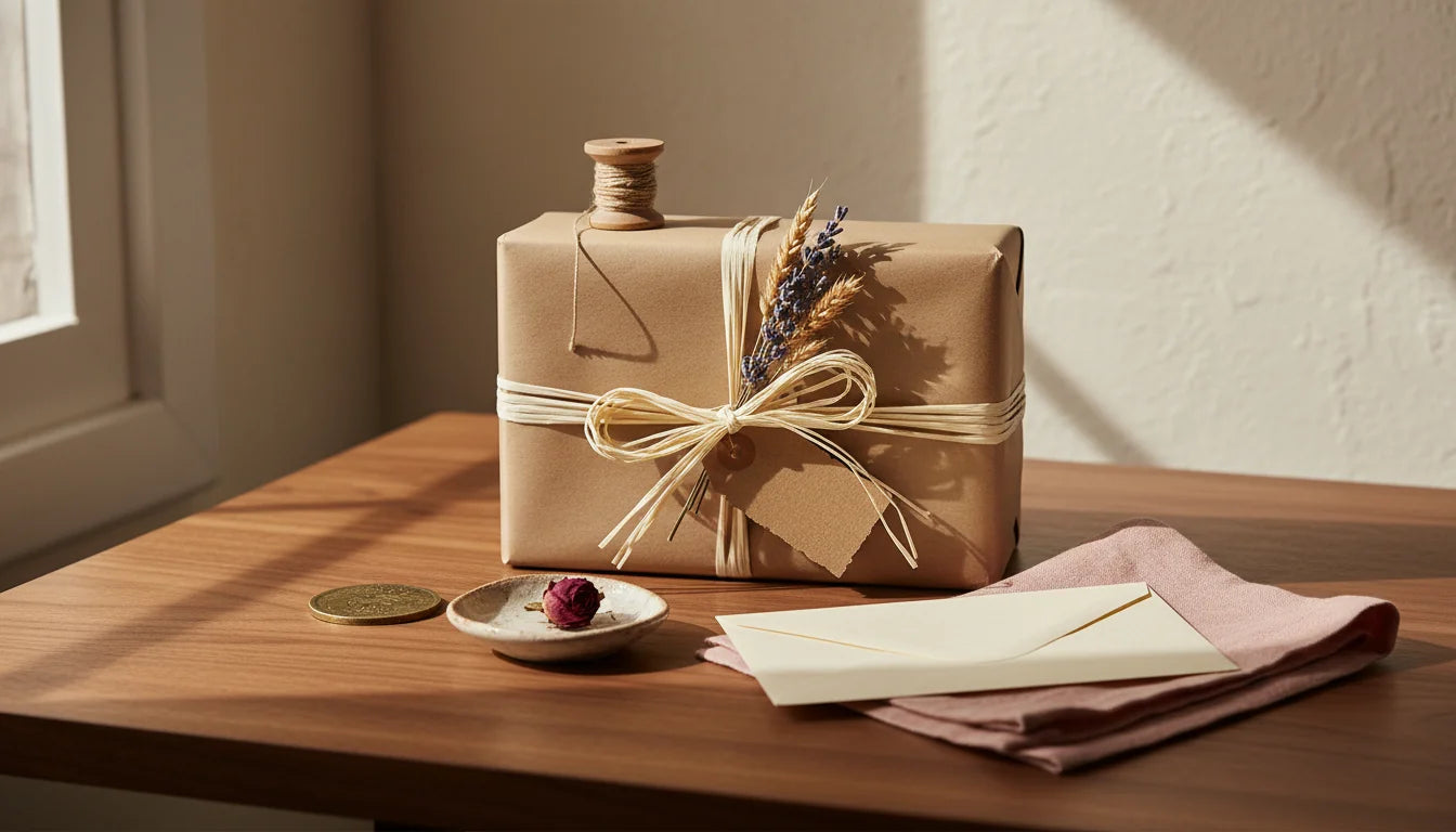 Cadeau Fête des Mères 30 euros emballage soigné papier kraft raphia bouquet fleurs séchées