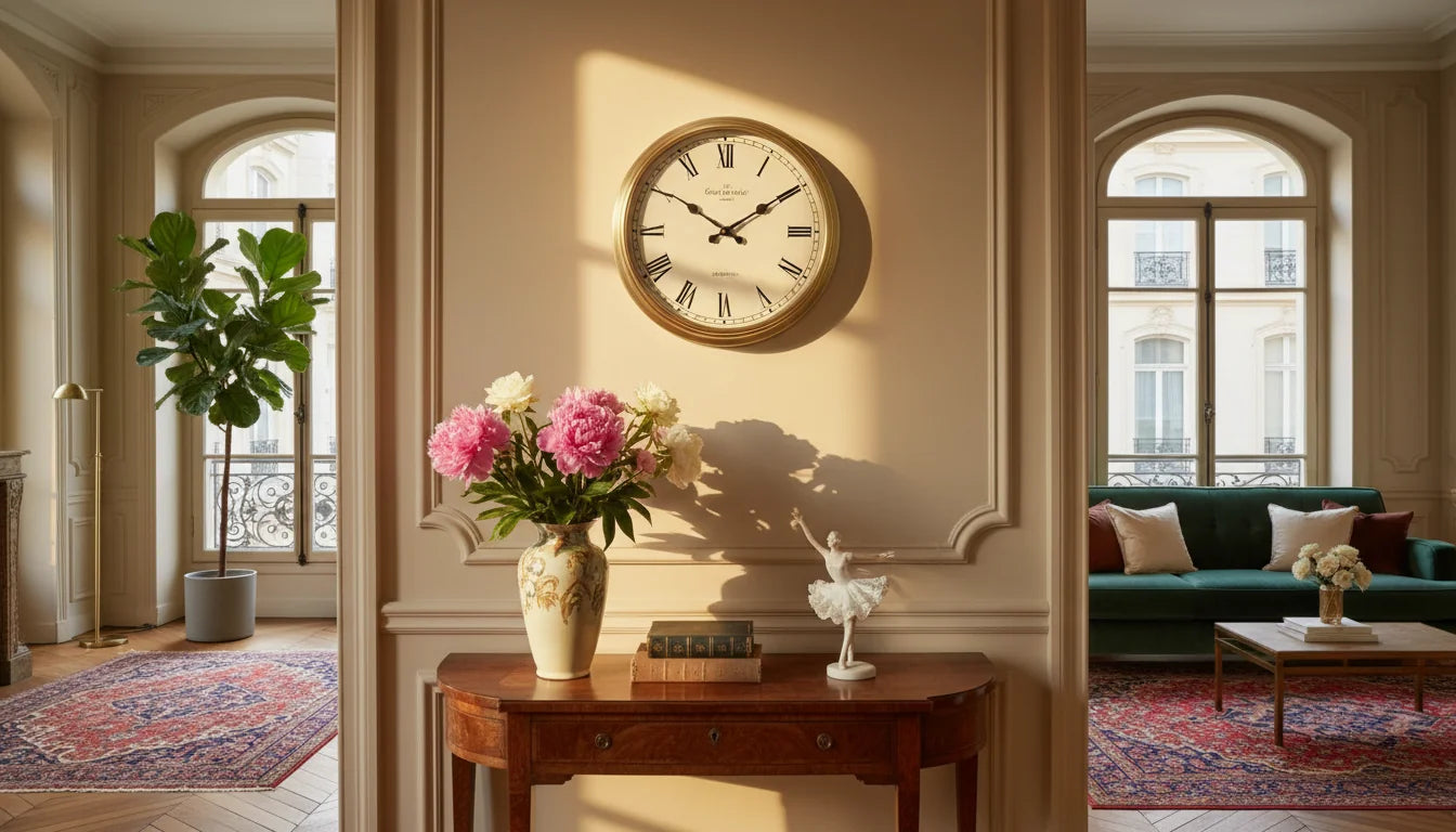 Salon classique français avec horloge murale vintage cadre brass cadeau pour maman