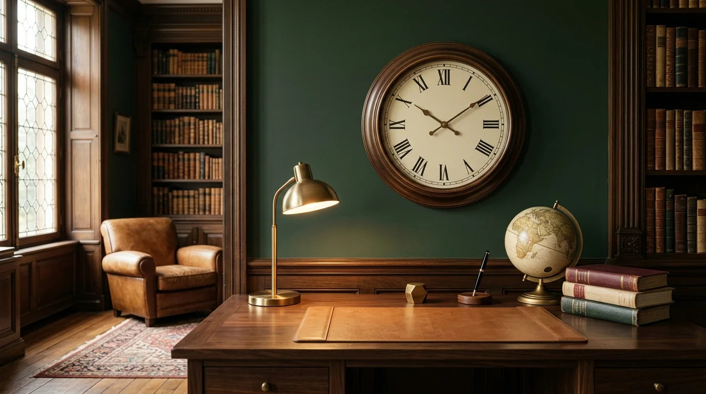 Bureau classique masculin avec horloge murale vintage cadeau pour papa traditionnel