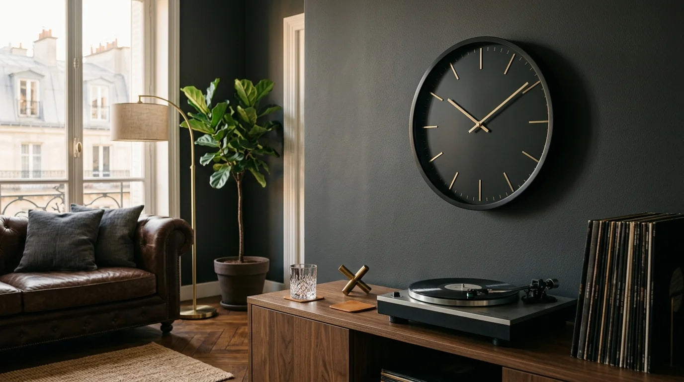 Salon moderne masculin avec horloge murale design cadeau pour papa contemporain