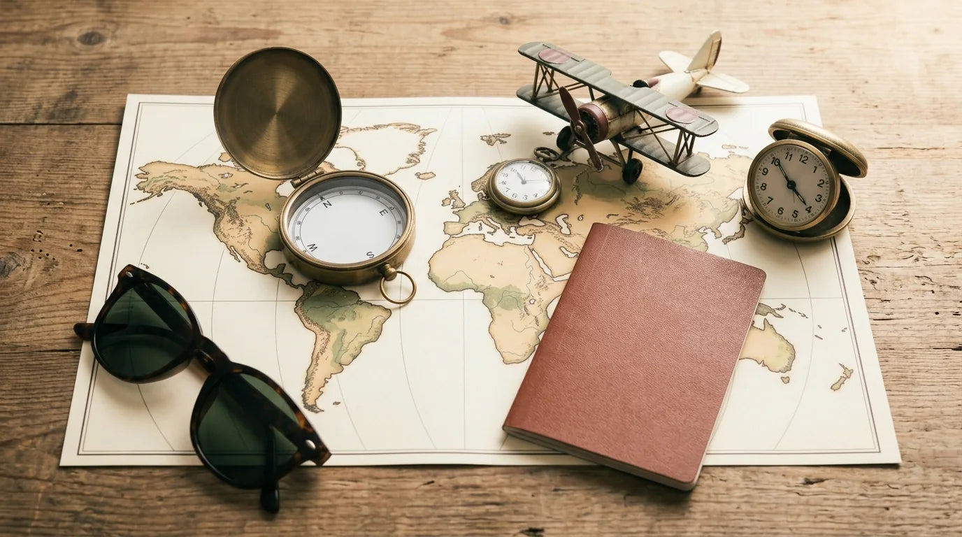 Illustration du décalage horaire est-ouest avec carte de voyage et fuseaux évoquant l'adaptation