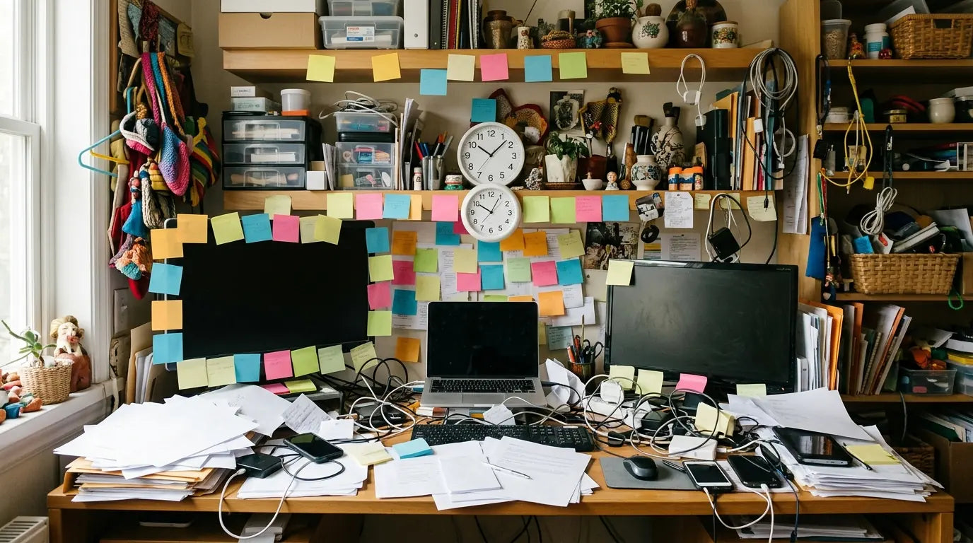 Erreur de bureau surchargé et distrayant avec désordre nuisant à la concentration