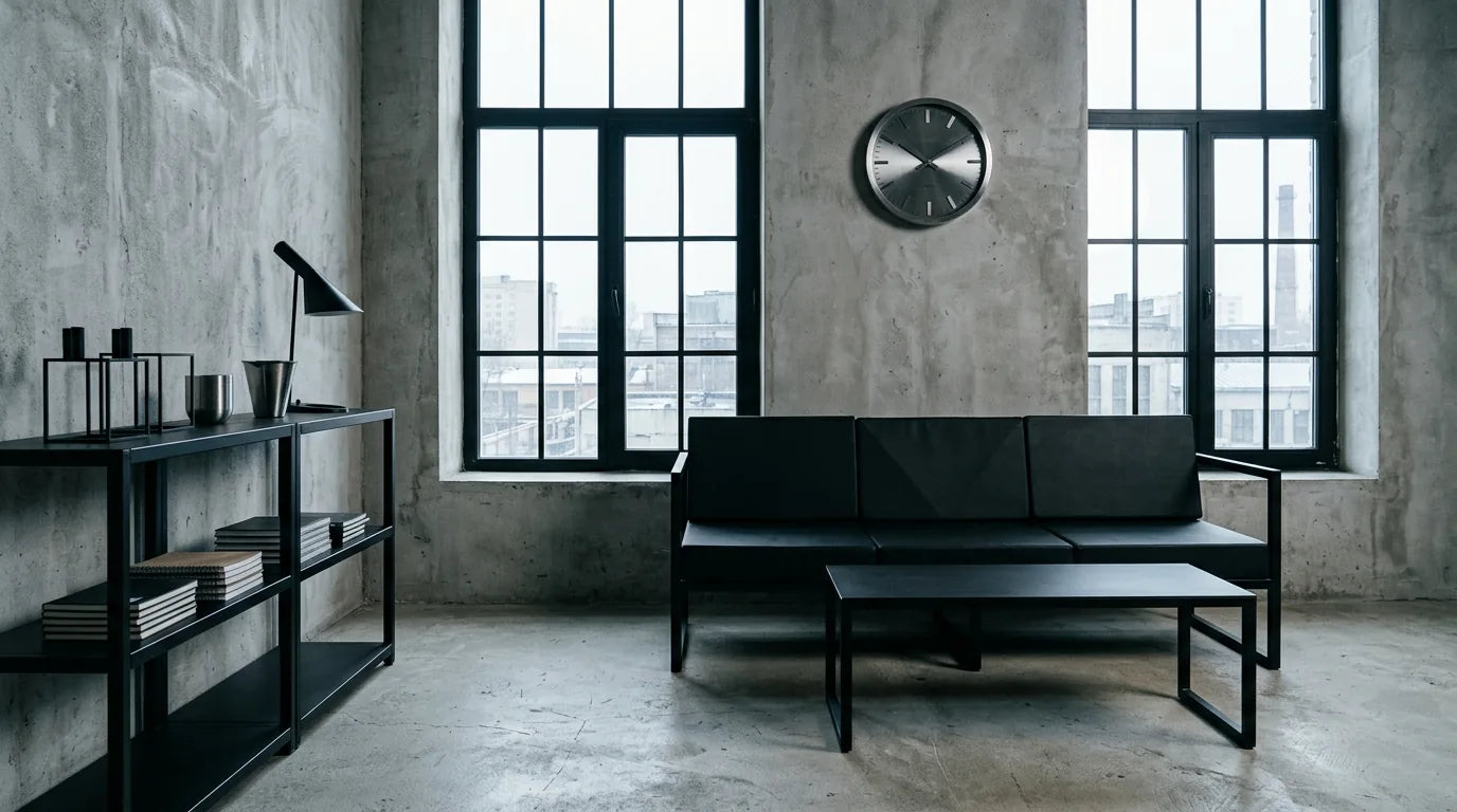 Erreur de style industriel trop froid avec mur béton sans chaleur ni matière brute chaleureuse