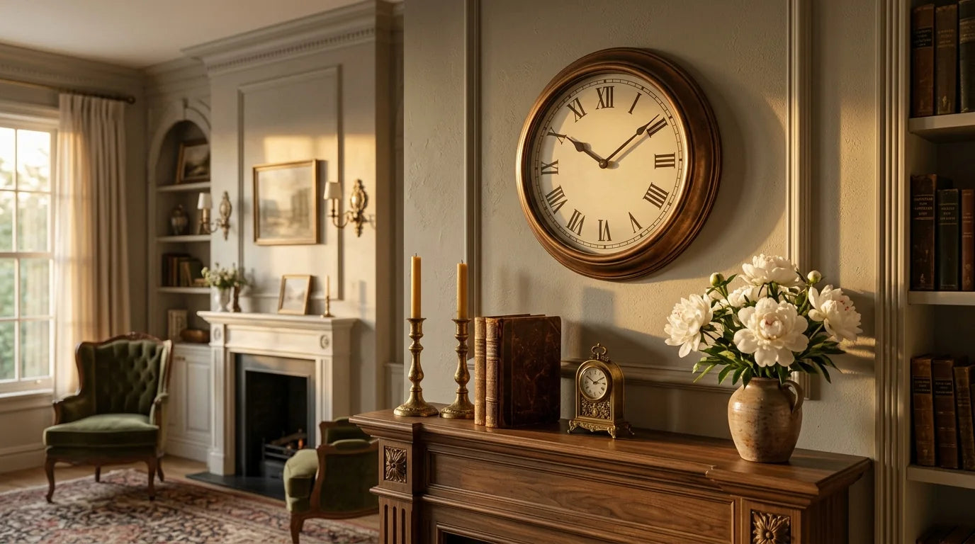 Horloge Augustus à chiffres romains dans un salon classique évoquant la tradition élégance