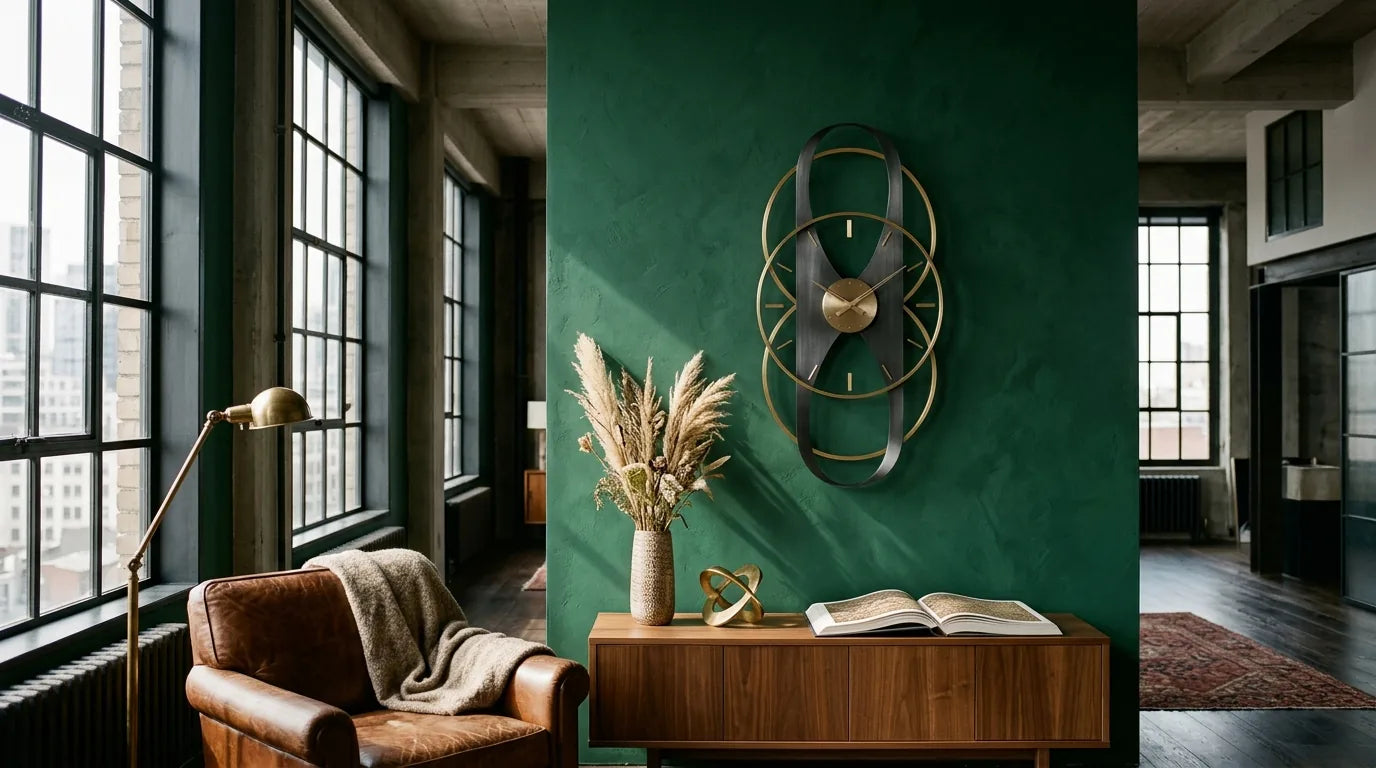 Horloge Bruxelles 50 cm vertical élancé sur mur haut plafond design sculptural moderne