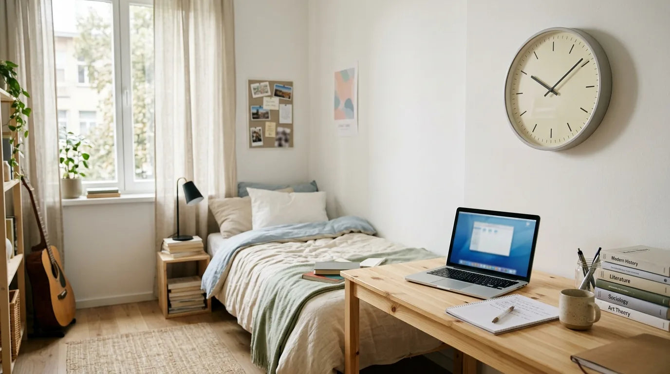 Horloge Copenhagen 29€ dans un studio étudiant style scandinave petit budget