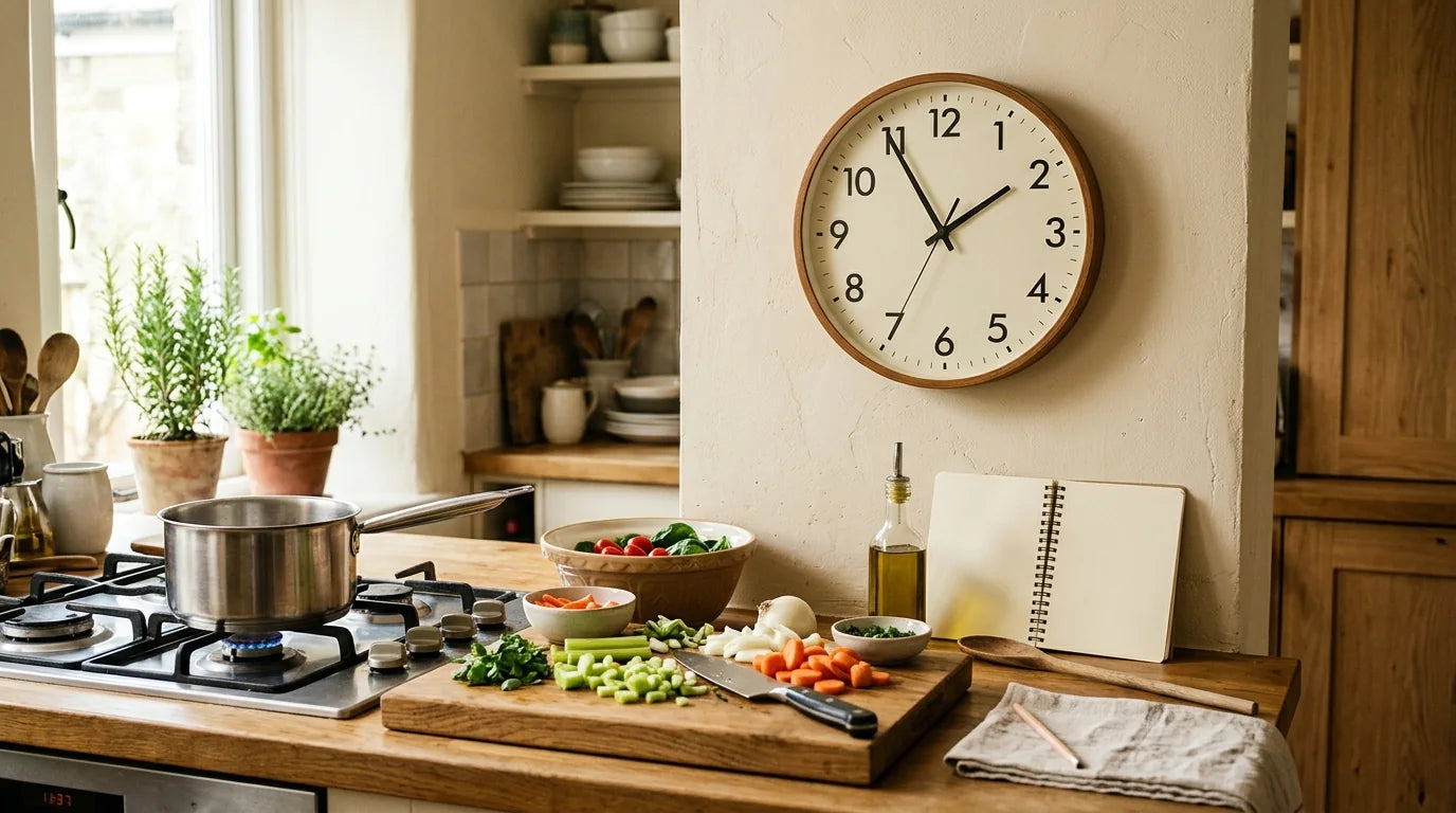 Horloge murale de cuisine lisible pour minuter les cuissons depuis le plan de travail