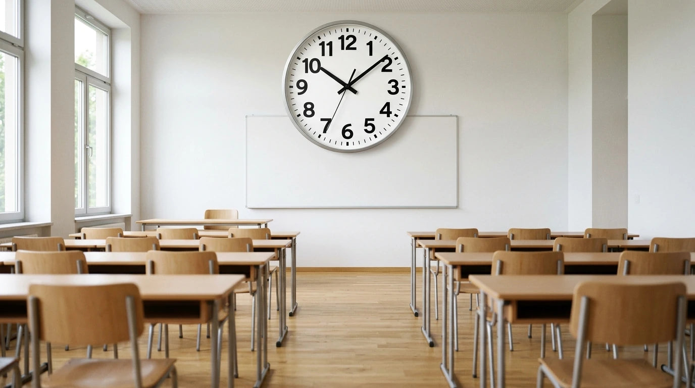 Horloge à grand cadran lisible à distance dans une salle de classe chiffres nets visibles du fond