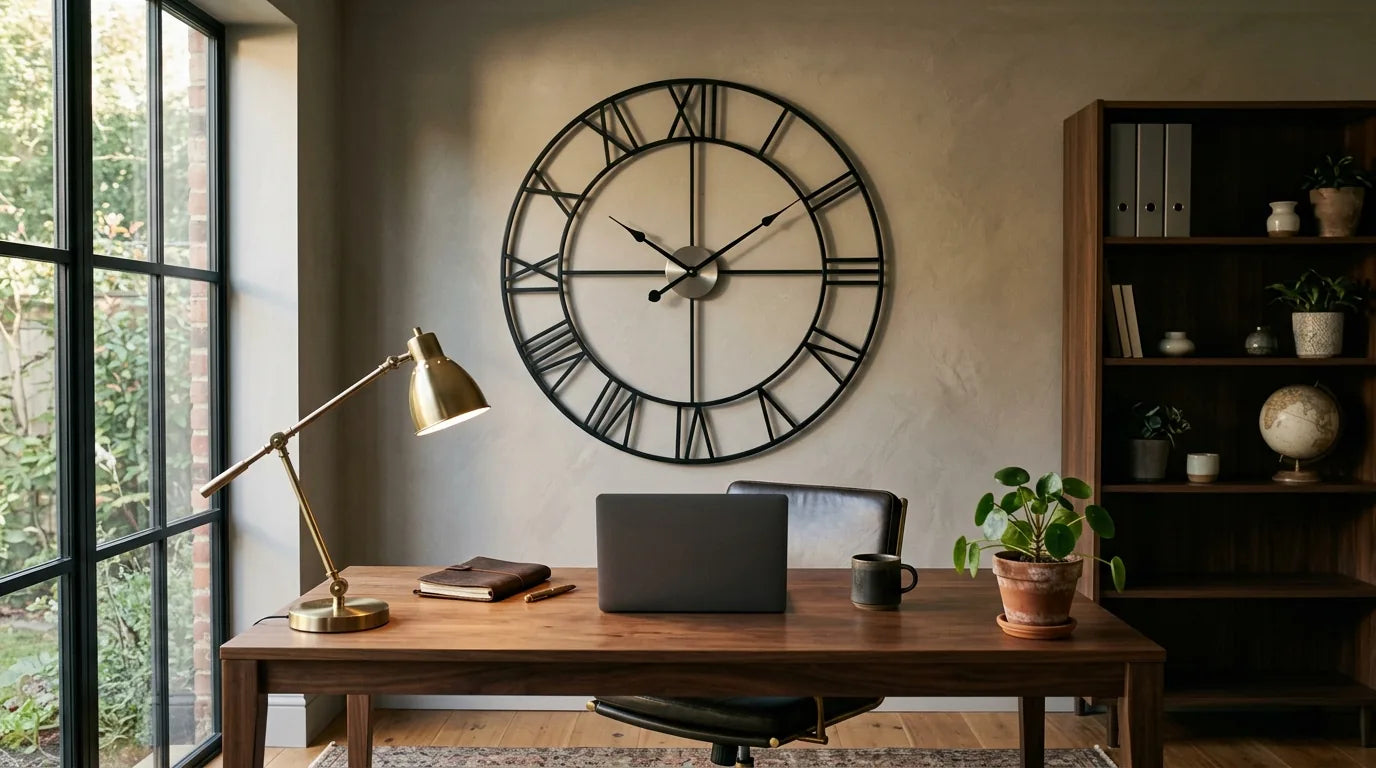 Horloge murale Milano géante design dans un bureau de papa, statement à petit prix