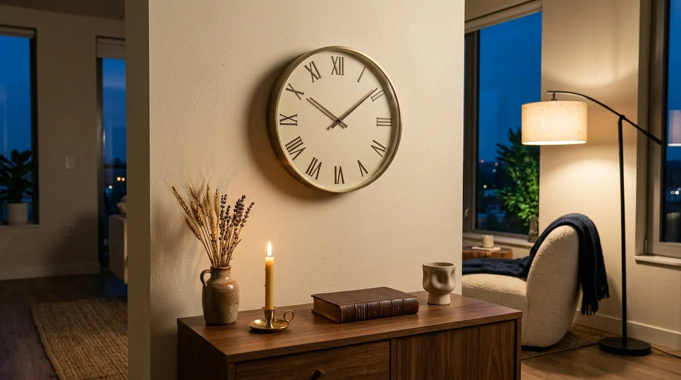 Horloge moderne silencieuse dans un salon contemporain écho moderne des vanités classiques