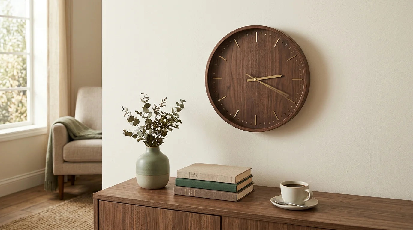 Horloge murale réparée qui fonctionne avec un mécanisme sweep silencieux dans un salon