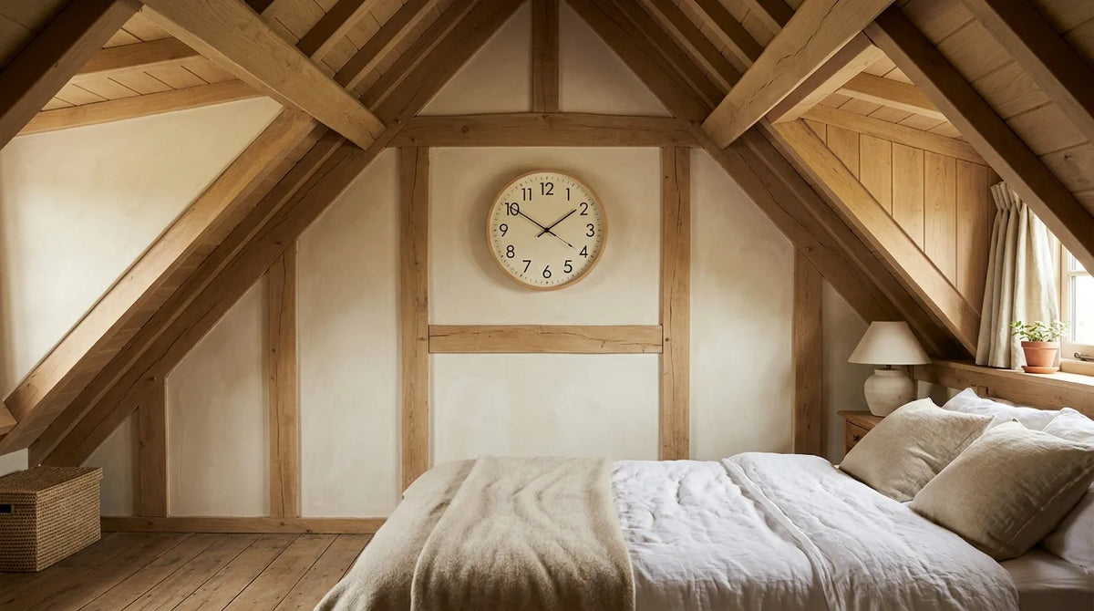 Horloge sur pignon droit d'une mansarde positionnée à hauteur de regard depuis le lit