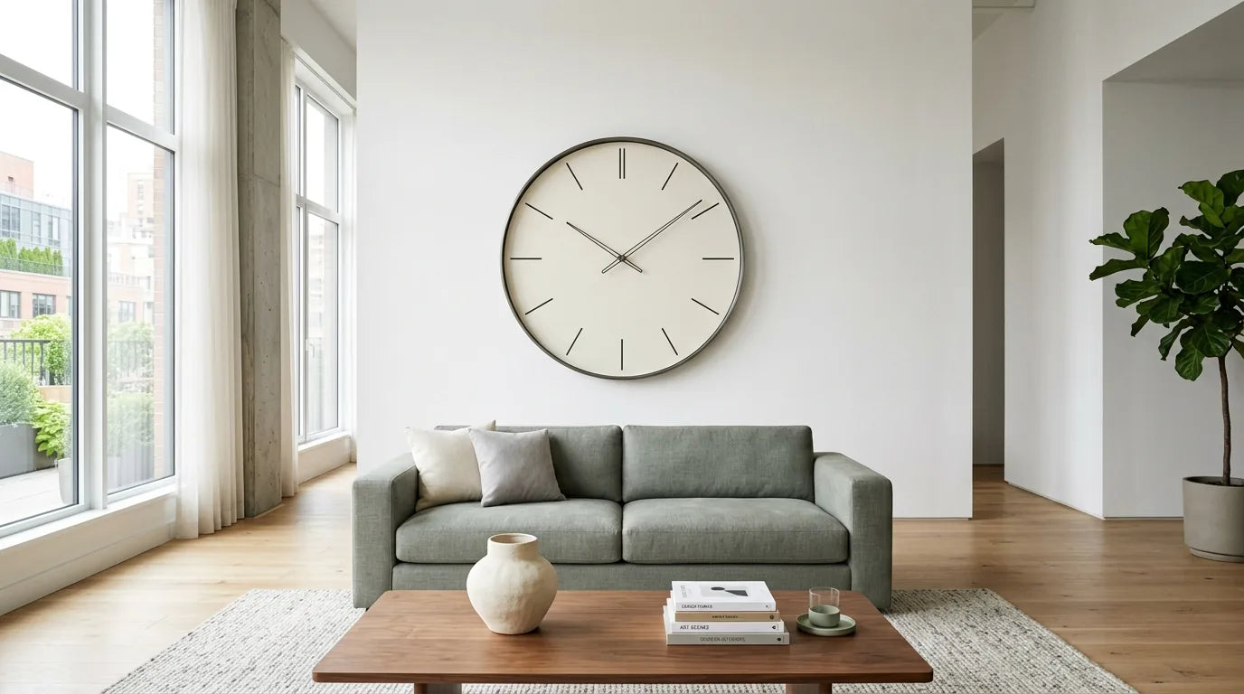 Horloge Roma géante sur grand mur d'appartement statement à petit budget impressionnant