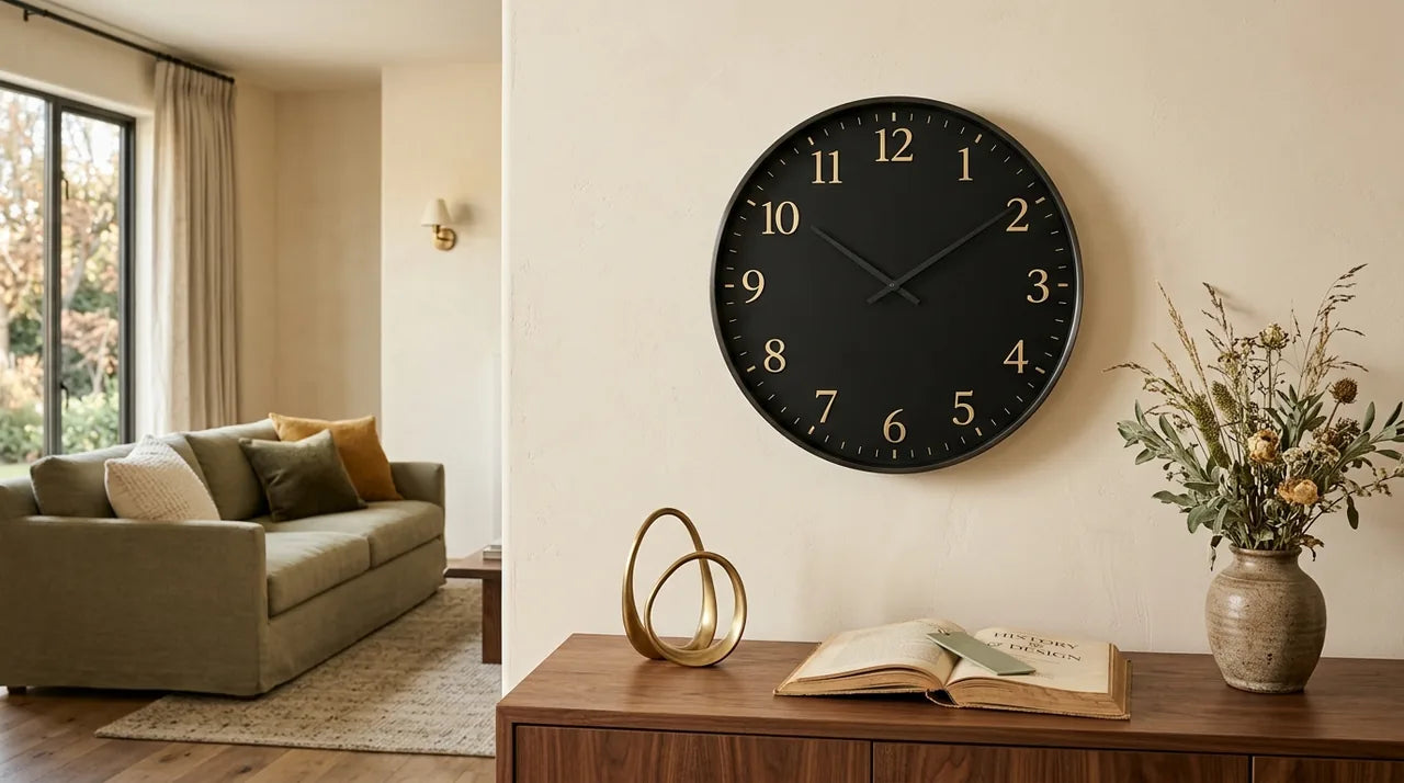 Horloge ronde contemporaine héritière de la tradition millénaire dans un salon design moderne