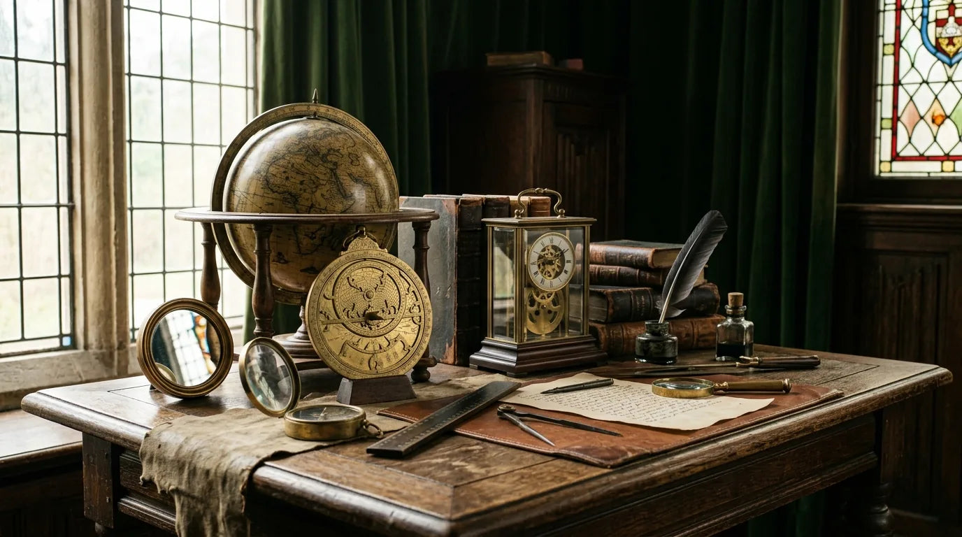 Instruments scientifiques renaissance globe livres horloge tradition des ambassadeurs Holbein