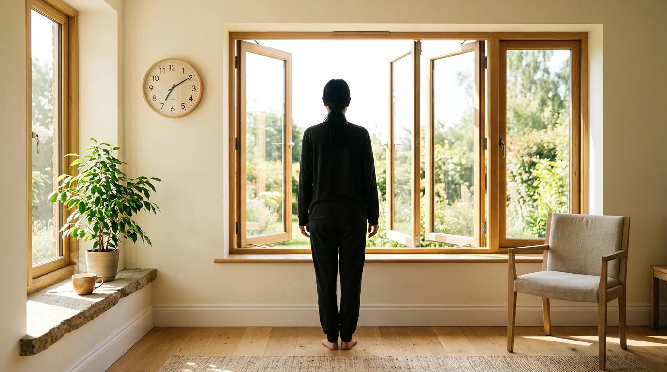 Lumière naturelle par une fenêtre aidant la resynchronisation du rythme du corps après un décalage