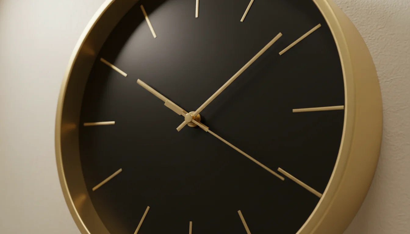 Gros plan macro du mécanisme sweep silencieux d'une horloge murale aiguille qui glisse