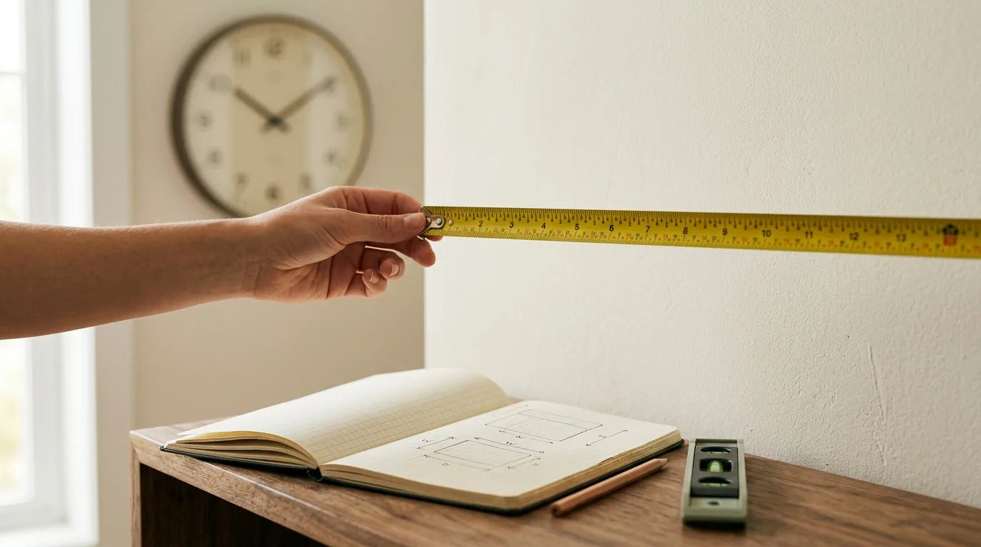Mesurer le mur avant d'acheter une horloge XXL avec mètre ruban et distances de sécurité