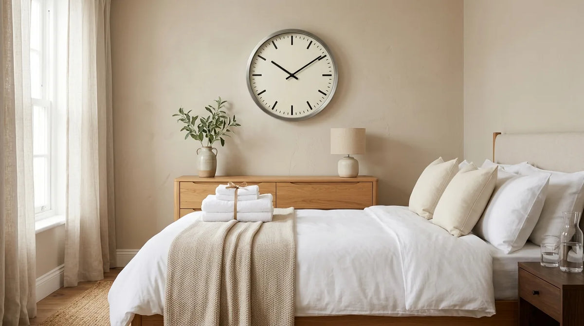 Horloge au style neutre dans un Airbnb décoré pour plaire à tous les profils de voyageurs